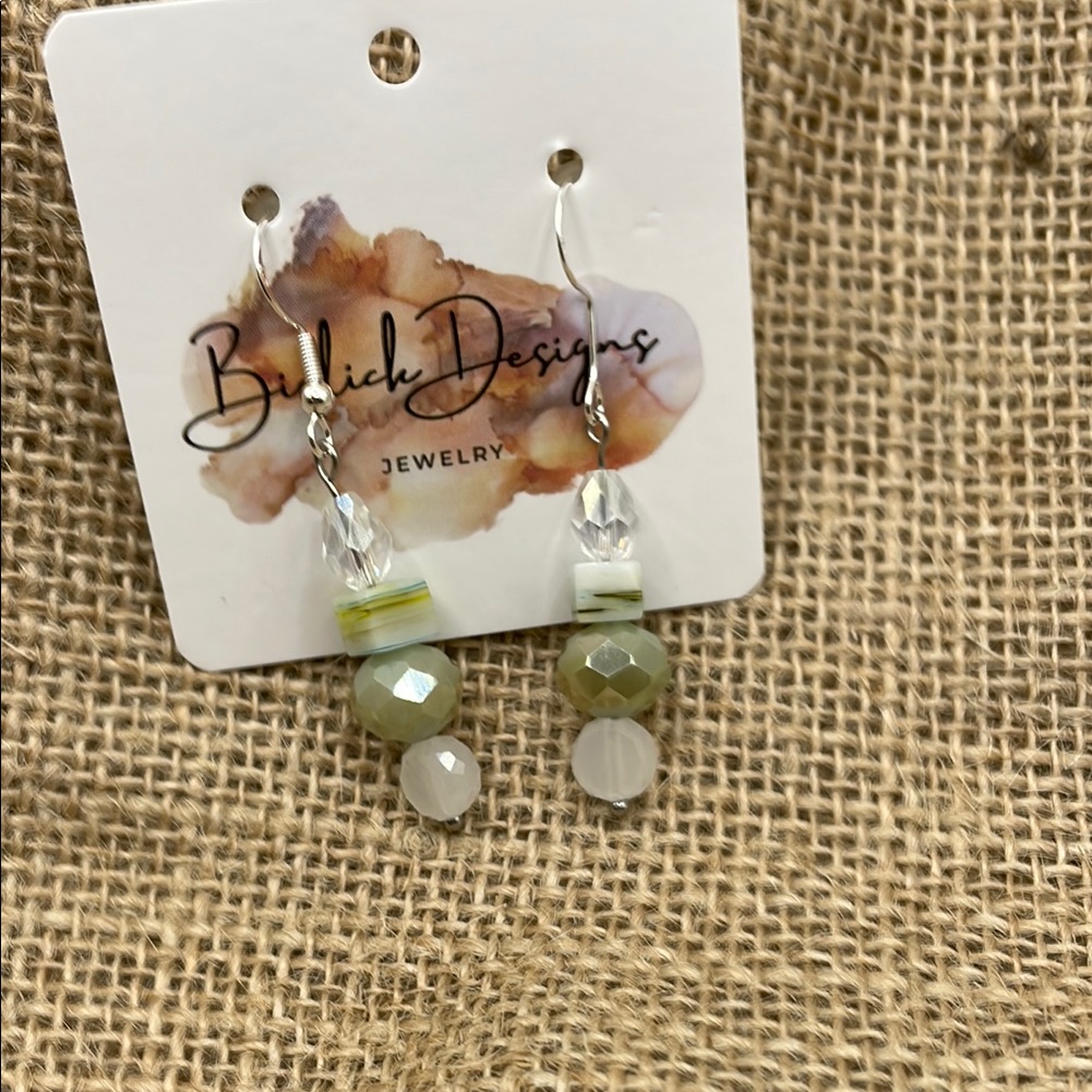 Sterling Green And White Earrings